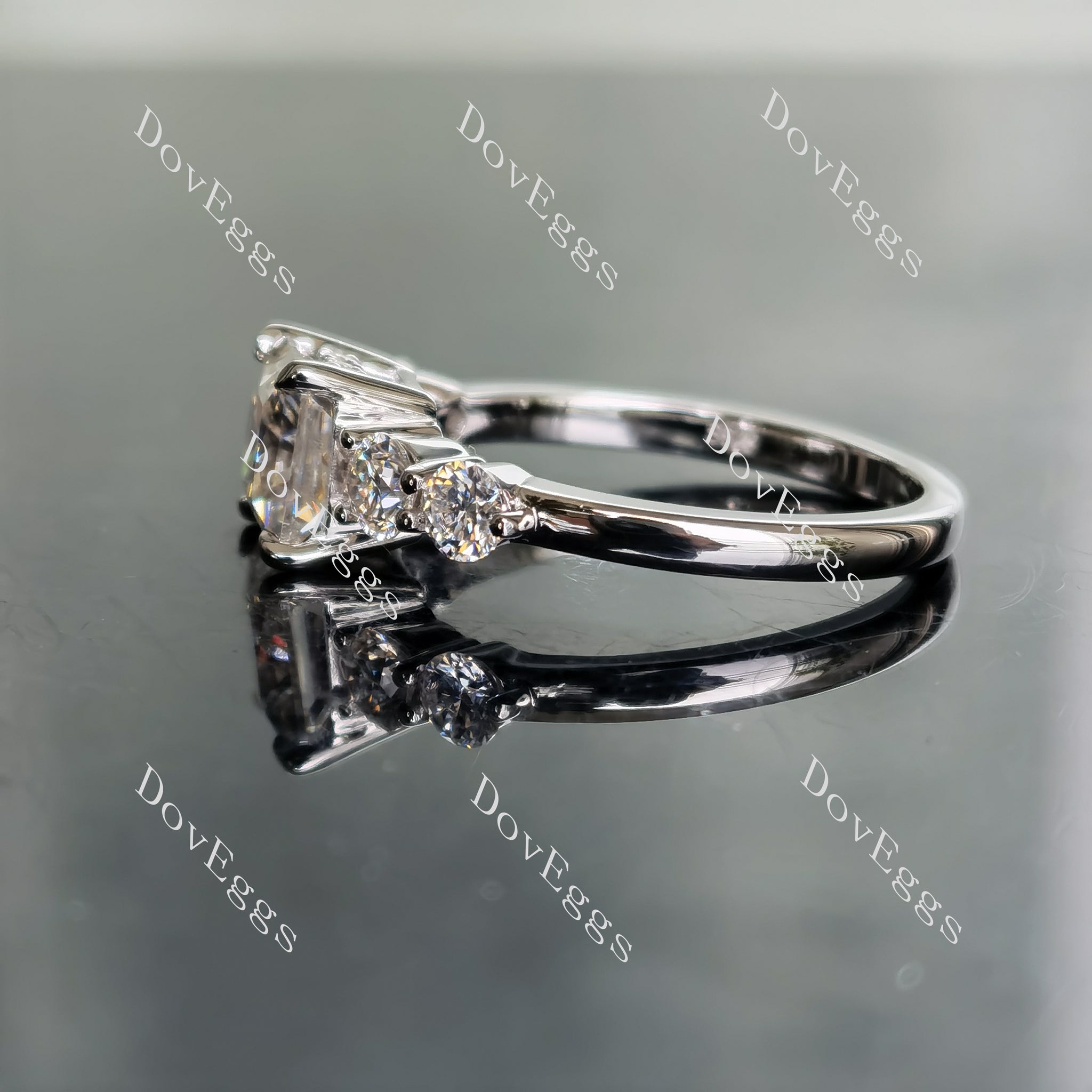 DovEggs princess side stones moissanite engagement ring