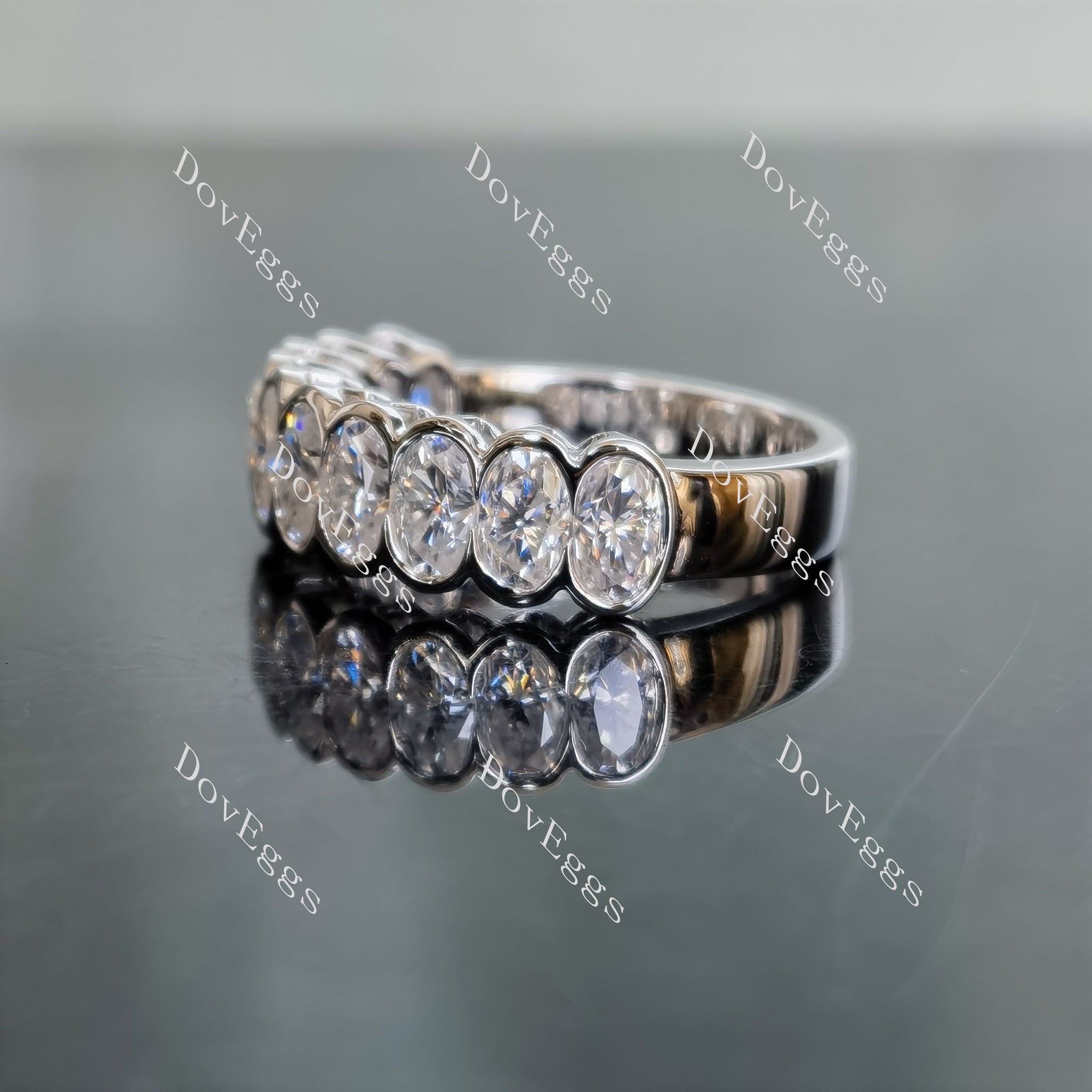Harmony oval bezel 10 stones moissanite/lab grown diamond wedding band-3.5mm band width