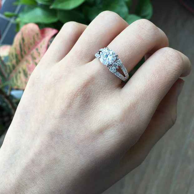 Doveggs round pave moissanite ring with split band