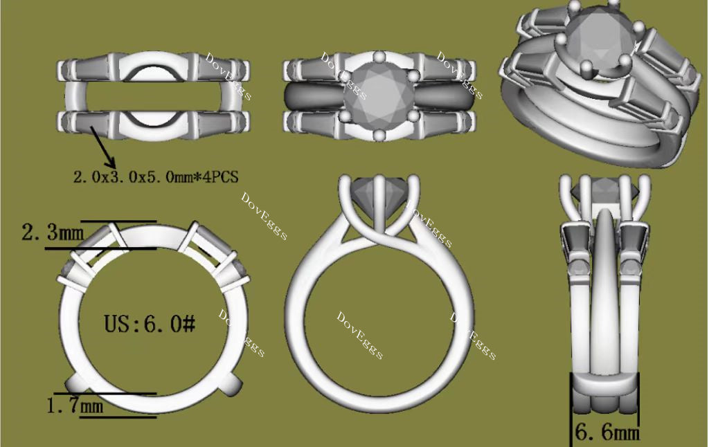 Doveggs round baguette moissanite enhancer/moissanite guard ring-6.6mm band width