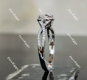 Doveggs cushion cris cross band halo moissanite engagement ring