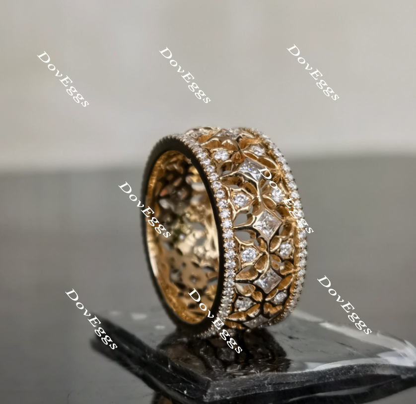 Doveggs art deco princess round full eternity moissanite/lab grown diamond wedding bands-8mm band width