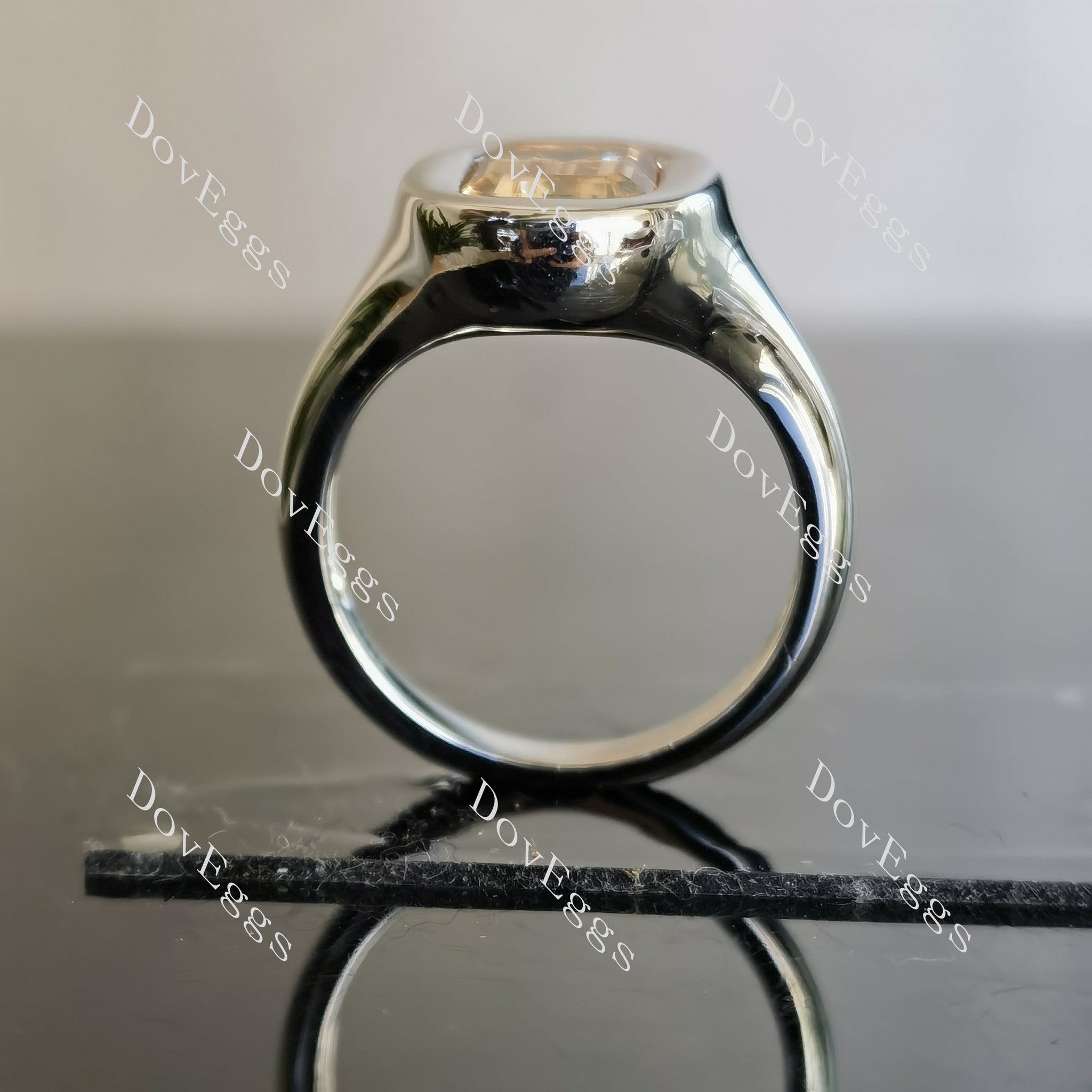 Doveggs emerald solitaire bezel colored moissanite engagement ring