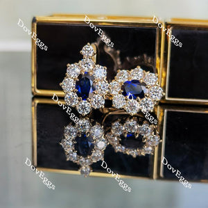 Doveggs oval halo blue sapphire colored gem hoop earring