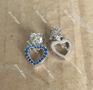 Doveggs heart peacock blue halo screw back moissanite and birthstone earrings