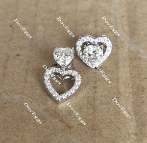 Doveggs heart halo screw back moissanite earrings for women