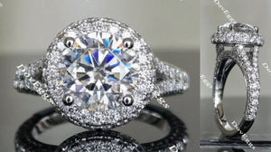 Stardust Round Halo Split Shank Moissanite Engagement Ring for Women