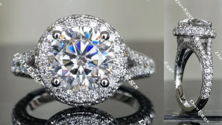 Stardust Round Halo Split Shank Moissanite Engagement Ring for Women - DovEggs-Seattle