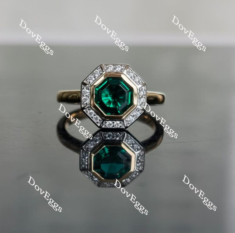Doveggs octagon bezel setting halo colored gem engagement ring