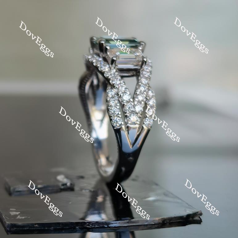 Doveggs emerald halo three-stone moissanite bridal set (2 rings)