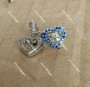 Doveggs heart peacock blue halo screw back moissanite and colored gem/lab grown diamond earrings