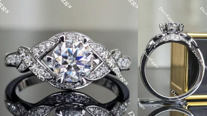 doveggs round art deco moissanite engagement ring - DovEggs-Seattle