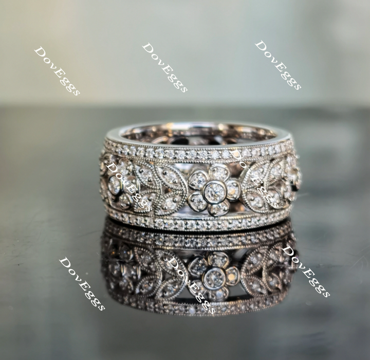 Doveggs round art deco full eternity moissanite/lab grown diamond wedding bands-10.3mm band width - DovEggs-Seattle