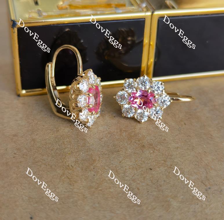 Doveggs oval halo pink sapphire colored gem click back earrings