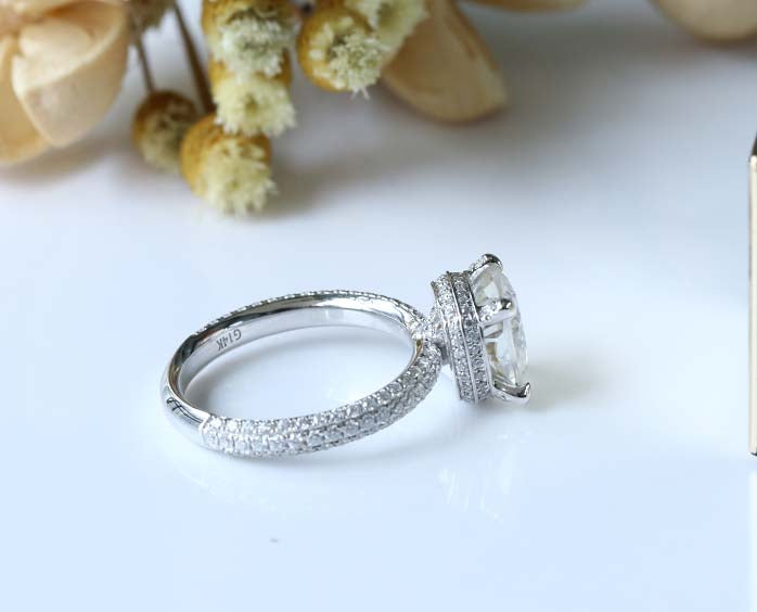 Doveggs cushion halo pave moissanite engagement ring