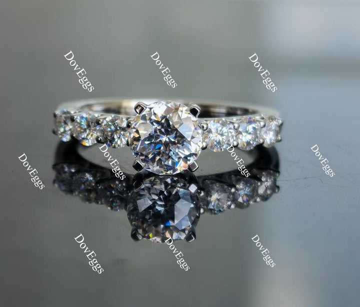 Mon Cherie round side stone moissanite engagement ring - DovEggs-Seattle