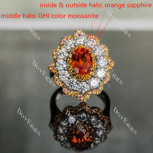 DovEggs oval floral halo vivid pegion blood ruby colored gem engagement ring