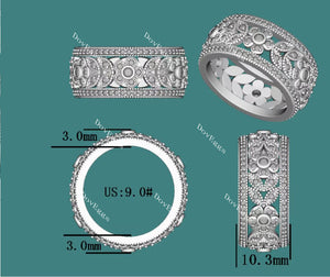 Doveggs round art deco full eternity moissanite/lab grown diamond wedding bands-10.3mm band width