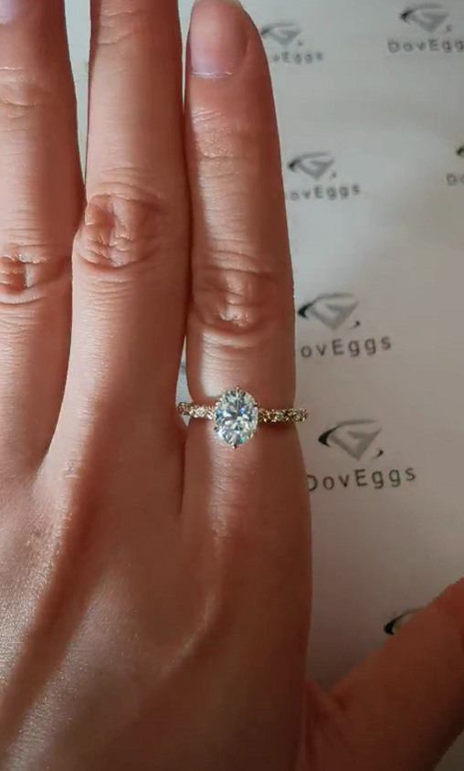 DovEggs oval art deco moissanite engagement ring