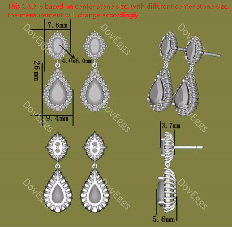 Doveggs halo oval pear moissanite drop earrings for women