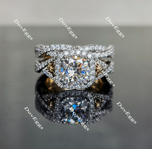 Le Fleur Grand cushion vintage pave halo moissanite bridal set (2 rings)