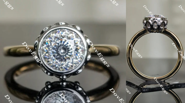 Doveggs round flower shape moissanite engagement ring - DovEggs-Seattle
