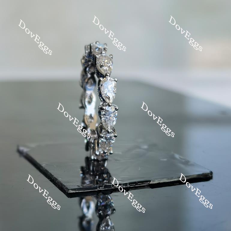 Doveggs full eternity pear moissanite & round colored gem/Lab grown diamond wedding band-3.3mm band width