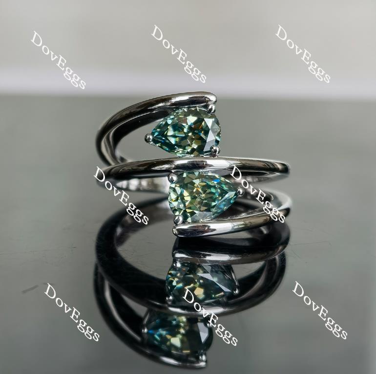 Doveggs 2 pieces of 1ct peacock blue pear center stone moissanite ring